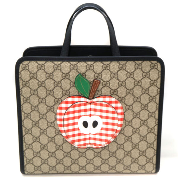 9297 1 Gucci Apple Tote Bag Leather Beige Black