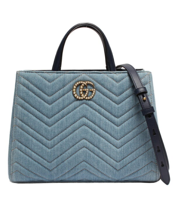 a169129011 1 Gucci 2way Handbag Shoulder Bag Quilted Denim GG Marmont