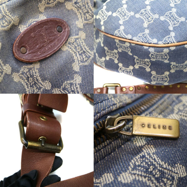 a2008748 7 Celine Shoulder Denim Canvas Leather Bag Brown Navy