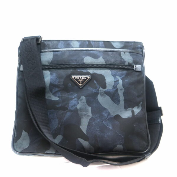 a21 1746 2 Prada Shoulder Bag Black Blue Camouflage Nylon Canvas Leather