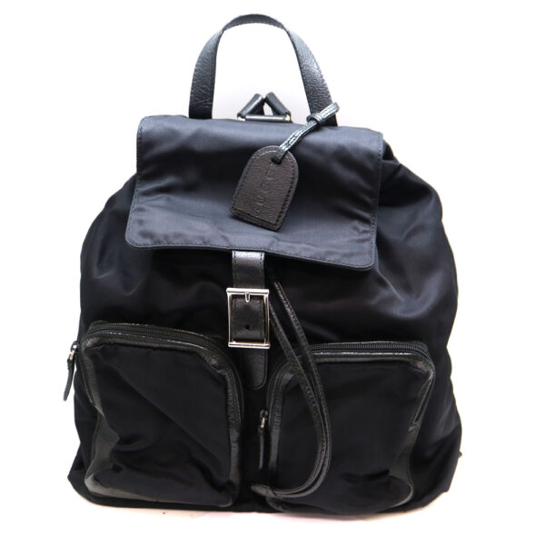 a21 3208 2 Gucci Backpack Nylon Leather Black