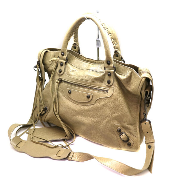 a21 3953 1 Balenciaga The City Leather 2WAY Bag Beige