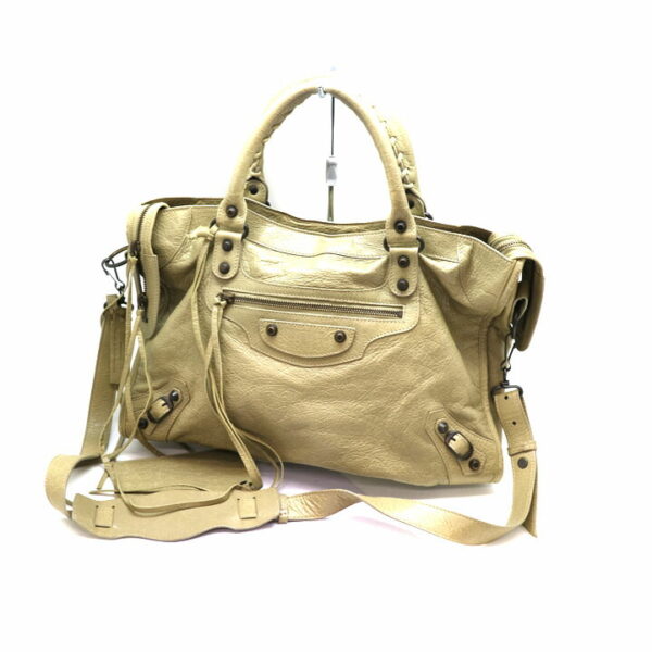 a21 3953 2 Balenciaga The City Leather 2WAY Bag Beige