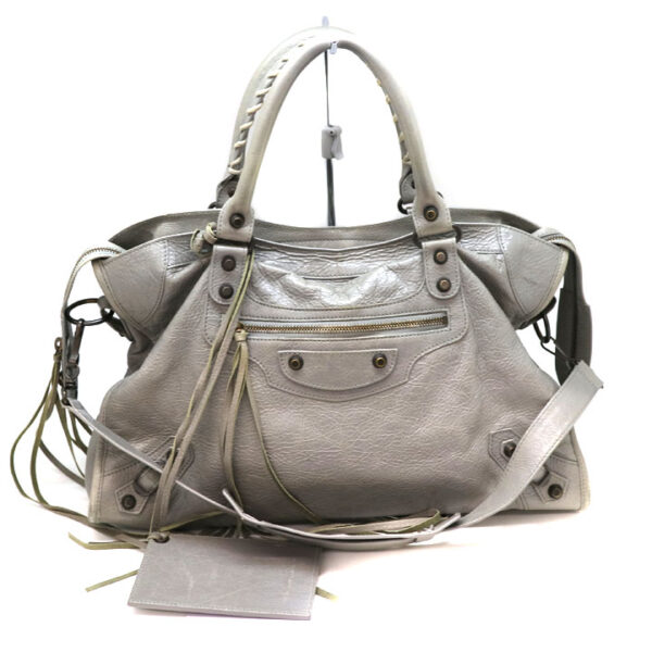 a21 3954 2 Balenciaga The City Leather 2WAY Bag Gray