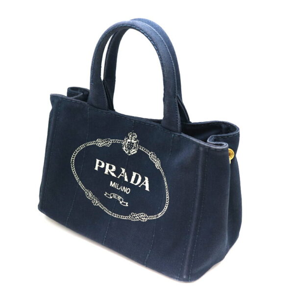 a21 4494 1 Prada Kanapa Tote 2WAY Bag Canvas Shoulder Bag Handbag Navy