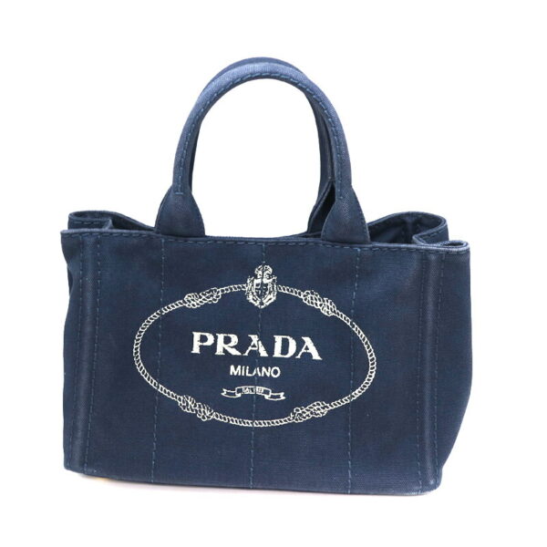 a21 4494 2 Prada Kanapa Tote 2WAY Bag Canvas Shoulder Bag Handbag Navy