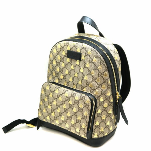 a21 8387 1 Gucci GG Supreme Backpack Bee Leather Black Beige