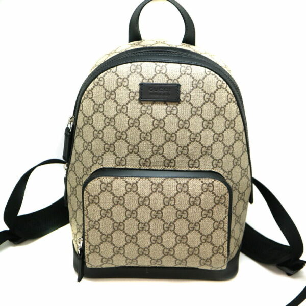 a21 8390 2 Gucci GG Supreme Small Backpack Leather Black Beige