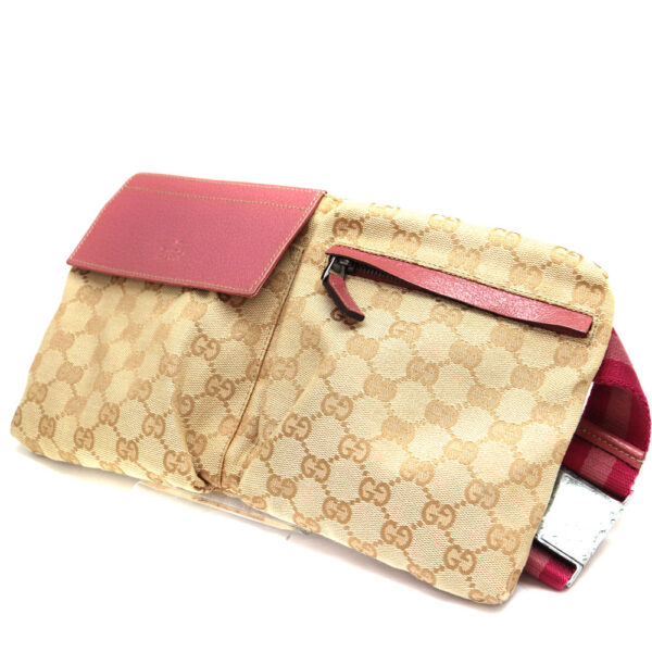 a22 10524 1 Gucci Waist Pouch Canvas Leather Brown Beige