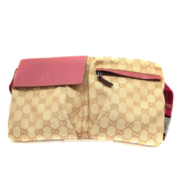 a22 10524 2 Gucci Waist Pouch Canvas Leather Brown Beige