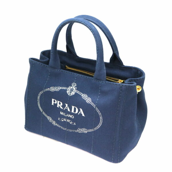 a22 412 1 Prada Kanapa Tote 2WAY Bag Canvas Shoulder Bag Handbag Navy