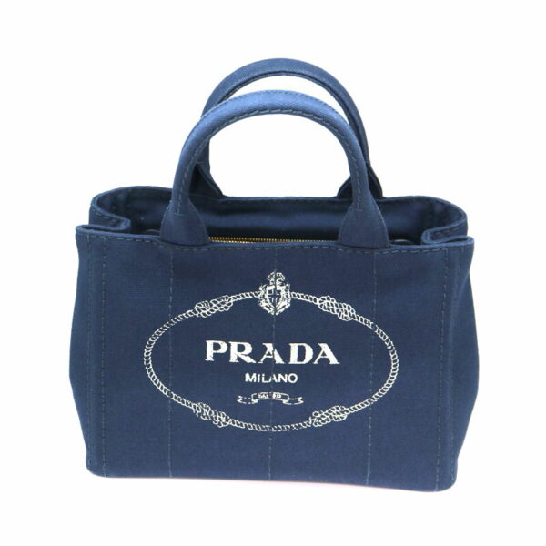 a22 412 2 Prada Kanapa Tote 2WAY Bag Canvas Shoulder Bag Handbag Navy