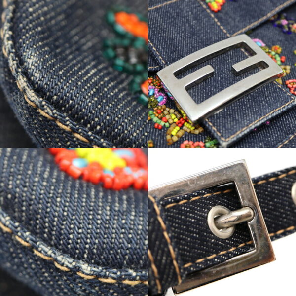 a22 4951 7 Fendi Shoulder Bag Canvas Beads Leather Blue Multicolor