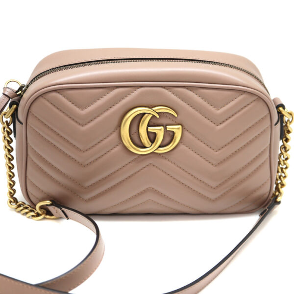 a22 6812 2 Gucci GG Marmont Quilted Small Shoulder Bag Leather Pink Beige