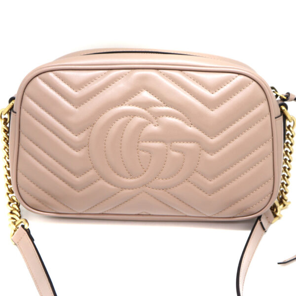 a22 6812 3 Gucci GG Marmont Quilted Small Shoulder Bag Leather Pink Beige