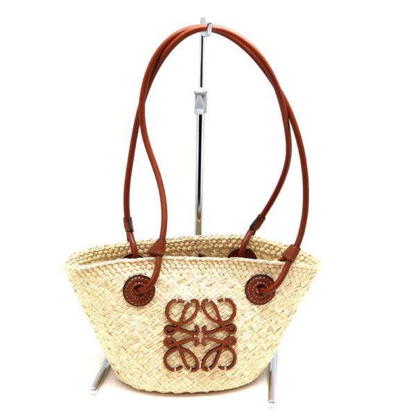 a22 6845 1 Loewe Basket Mini Raffia Calfskin Bag Beige Brown