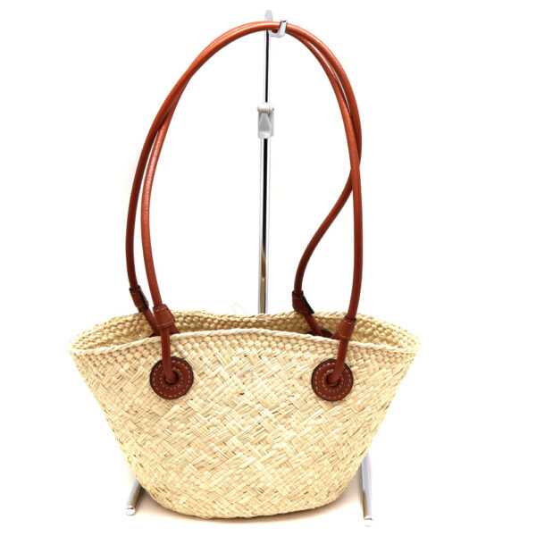 a22 6845 2 Loewe Basket Mini Raffia Calfskin Bag Beige Brown