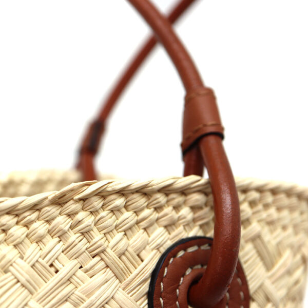 a22 6845 9 Loewe Basket Mini Raffia Calfskin Bag Beige Brown