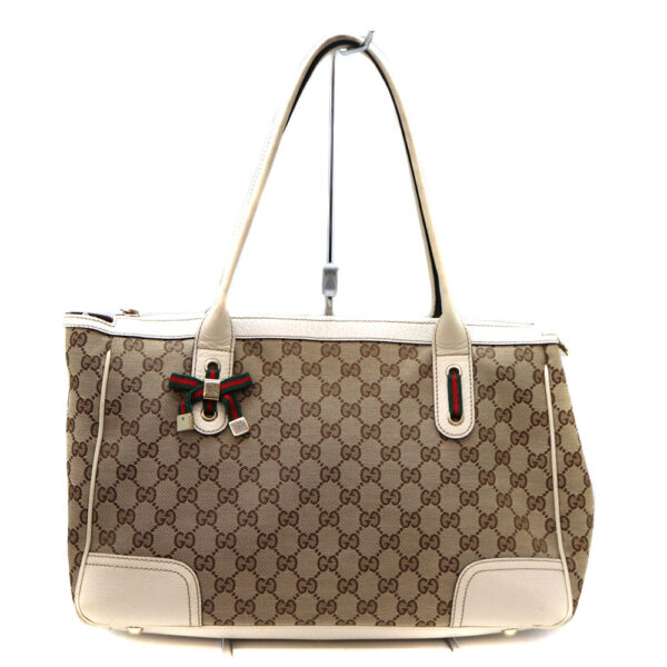 a22 6946 1 Gucci Tote Bag Leather Canvas Beige White