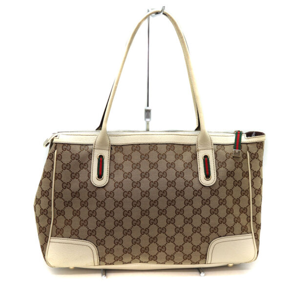 a22 6946 2 Gucci Tote Bag Leather Canvas Beige White