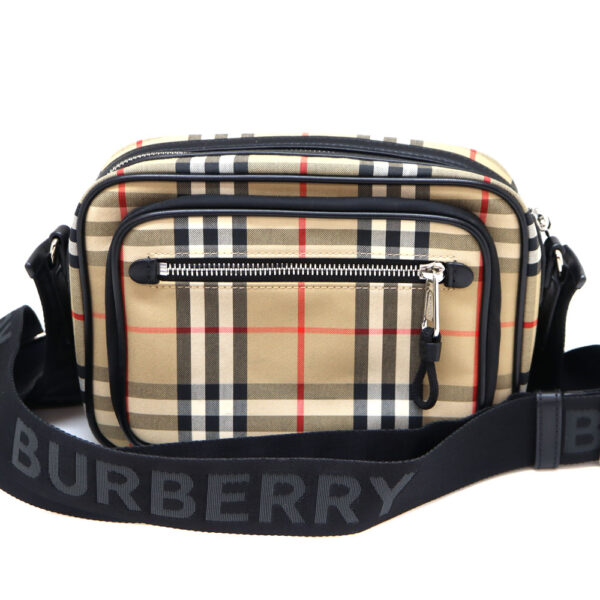 a22 8196 2 Burberry Check Leather Crossbody Bag Beige Brown