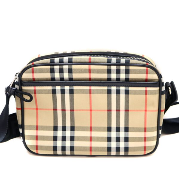 a22 8196 3 Burberry Check Leather Crossbody Bag Beige Brown