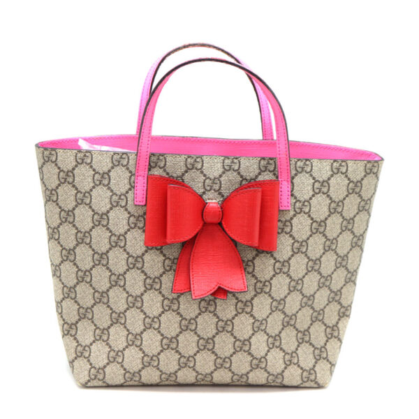 a22 8627 2 Gucci GG Supreme Bow Tote Bag Brown Beige Pink