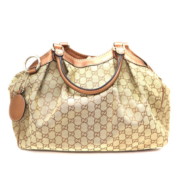 a22 9098 2 Gucci Sookie Handbag GG Canvas Beige Brown