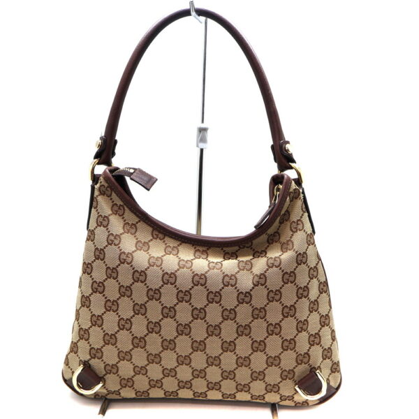 a23 10749 2 Gucci Shoulder Bag Canvas Leather Brown