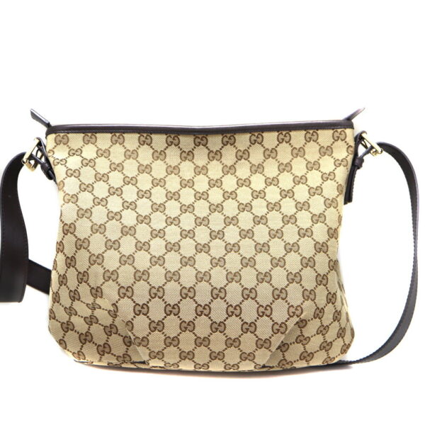 a23 10762 2 Gucci Shoulder Bag Canvas Leather Brown