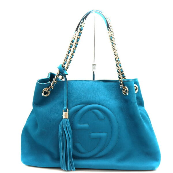 a23 1217 1 Gucci Soho Chain Shoulder Bag Suede Blue