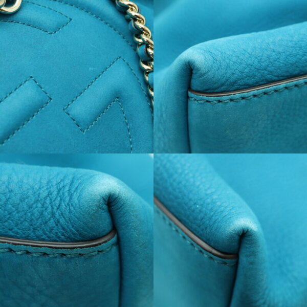 a23 1217 7 Gucci Soho Chain Shoulder Bag Suede Blue