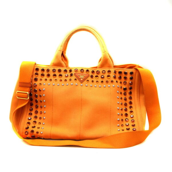 a23 1274 1 Prada Kanapa Tote 2WAY Handbag Shoulder Bag Canvas Orange