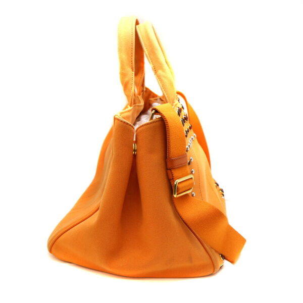 a23 1274 4 Prada Kanapa Tote 2WAY Handbag Shoulder Bag Canvas Orange