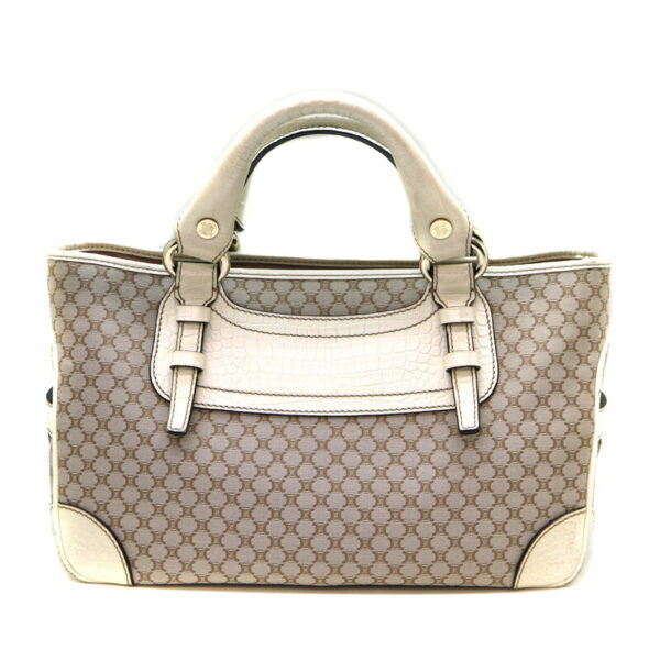 a23 1447 2 Celine Macadam Boogie Bag Leather White Beige