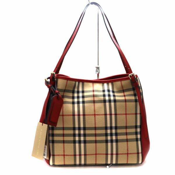 a23 7537 1 Burberry Check Tote Bag Beige Red