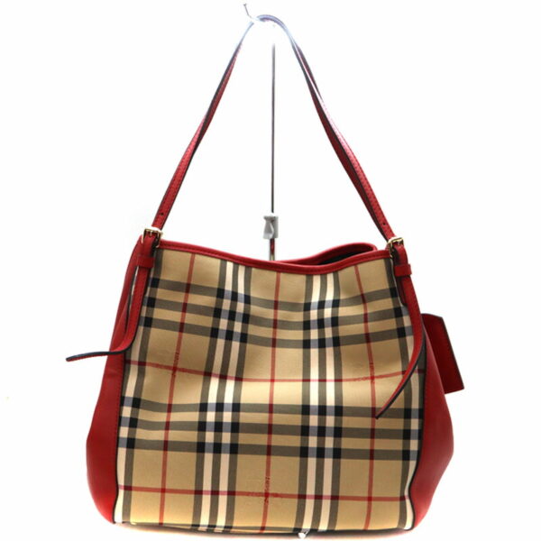 a23 7537 2 Burberry Check Tote Bag Beige Red