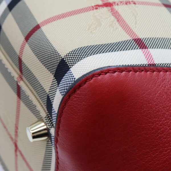 a23 7537 7 Burberry Check Tote Bag Beige Red