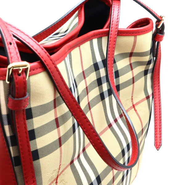 a23 7537 8 Burberry Check Tote Bag Beige Red