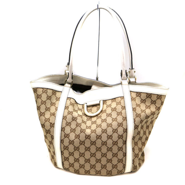 a310005 2 Gucci Tote Bag Canvas Leather White Beige