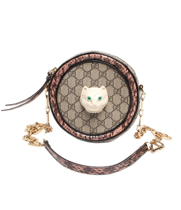 abo0051525 1 Gucci Elf Cat Head GG Supreme Python Chain Shoulder Bag