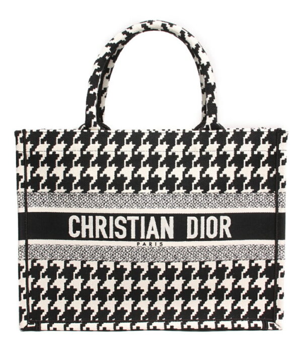 abo0073785 1 Christian Dior Houndstooth Pattern Book Tote Bag Black White