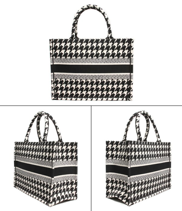 abo0073785 2 Christian Dior Houndstooth Pattern Book Tote Bag Black White