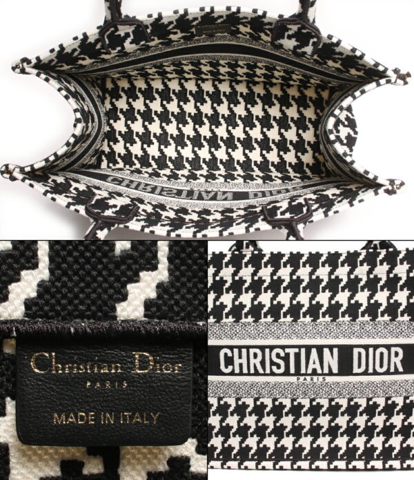 abo0073785 3 Christian Dior Houndstooth Pattern Book Tote Bag Black White