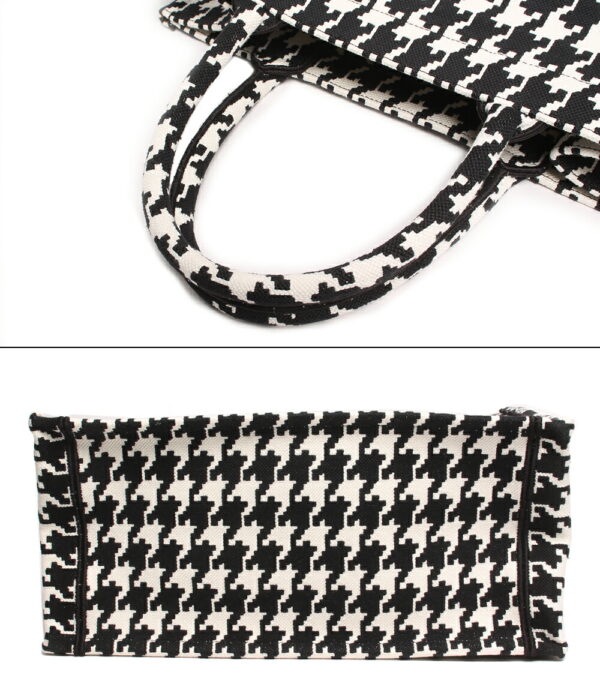 abo0073785 4 Christian Dior Houndstooth Pattern Book Tote Bag Black White