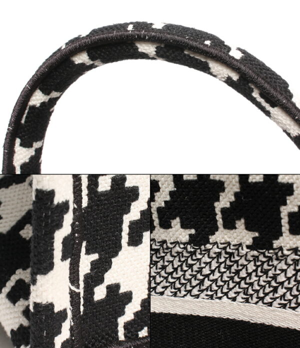 abo0073785 7 Christian Dior Houndstooth Pattern Book Tote Bag Black White