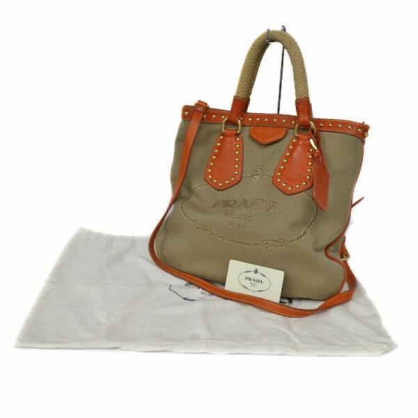 c21 3066 9 Prada 2WAY Handbag Beige Orange Leather Jacquard