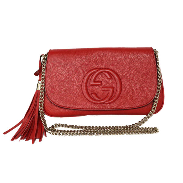 c21 6649 1 Gucci Soho Interlocking Shoulder Bag Leather Tassel Red