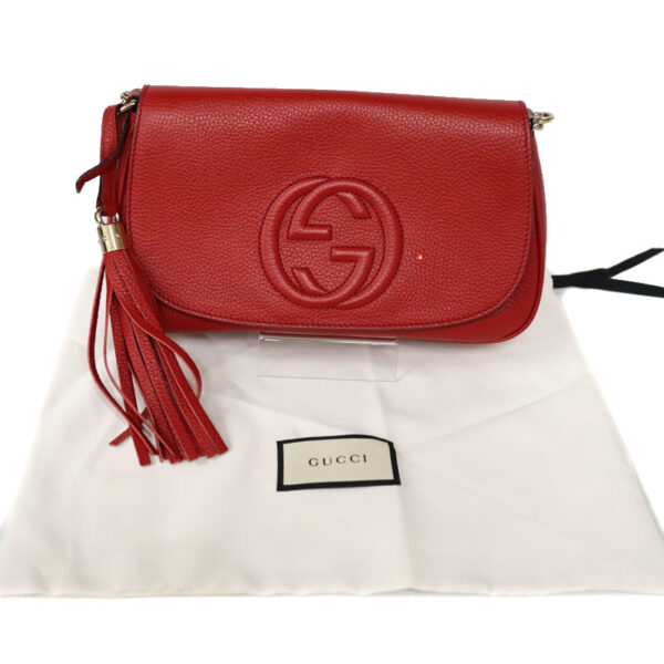 c21 6649 15 Gucci Soho Interlocking Shoulder Bag Leather Tassel Red