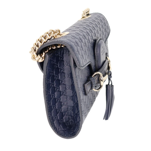 c22 2249 2 Gucci Chain Shoulder Bag GG Micro Guccisima Leather Blue Tassel